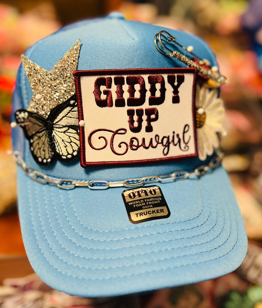 Giddy Up Cowgirl Blue Trucker Hat