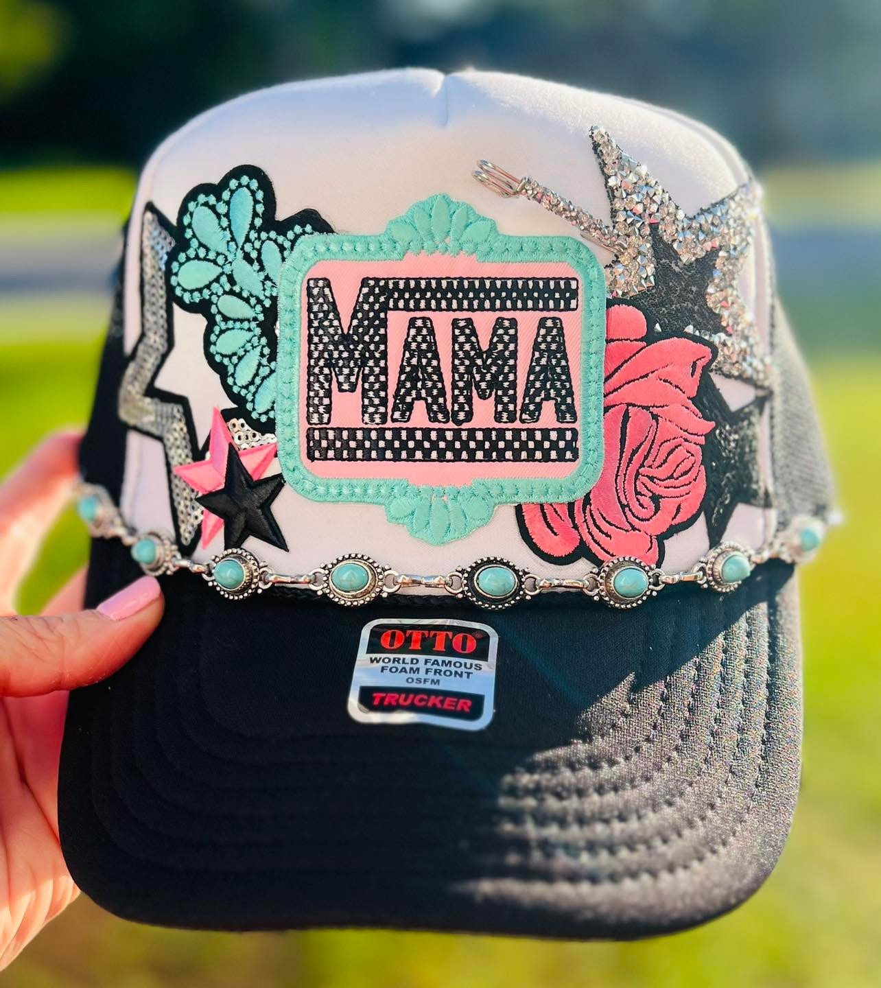 Mama Turquoise Rose Trucker Hat