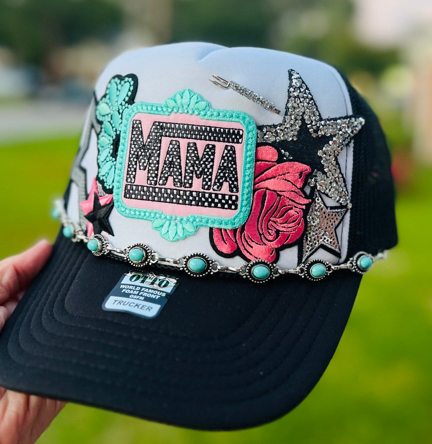 Mama Turquoise Rose Trucker Hat