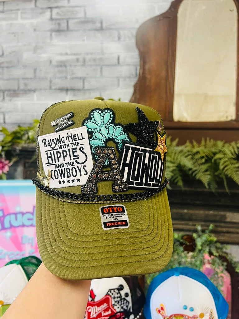 Olive Howdy Initial Trucker Hat