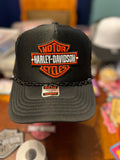 Black Biker-Style Trucker Hat with Black Chain