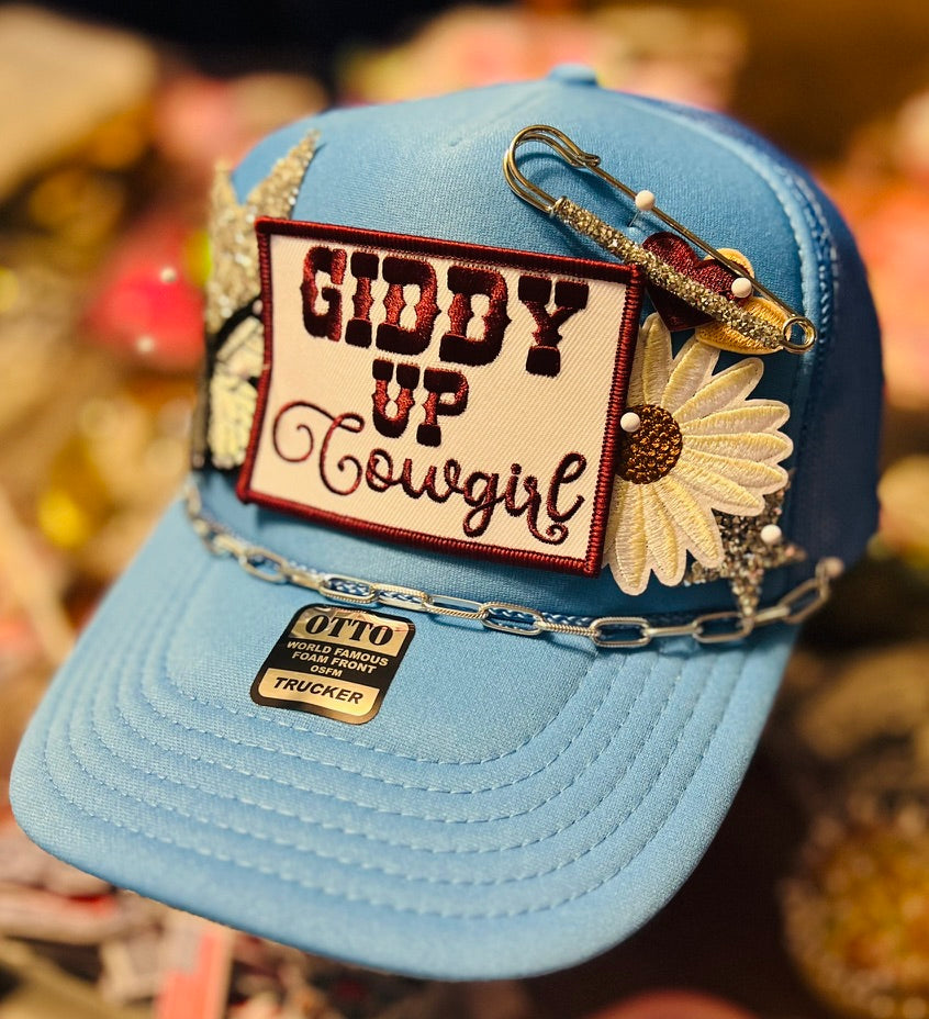 Giddy Up Cowgirl Blue Trucker Hat