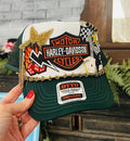 White & Green Biker Trucker Hat with Gold Chain