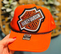 Orange Biker Trucker Hat with Black Chain