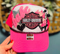 Hot Pink Biker Trucker Hat with Black Chain