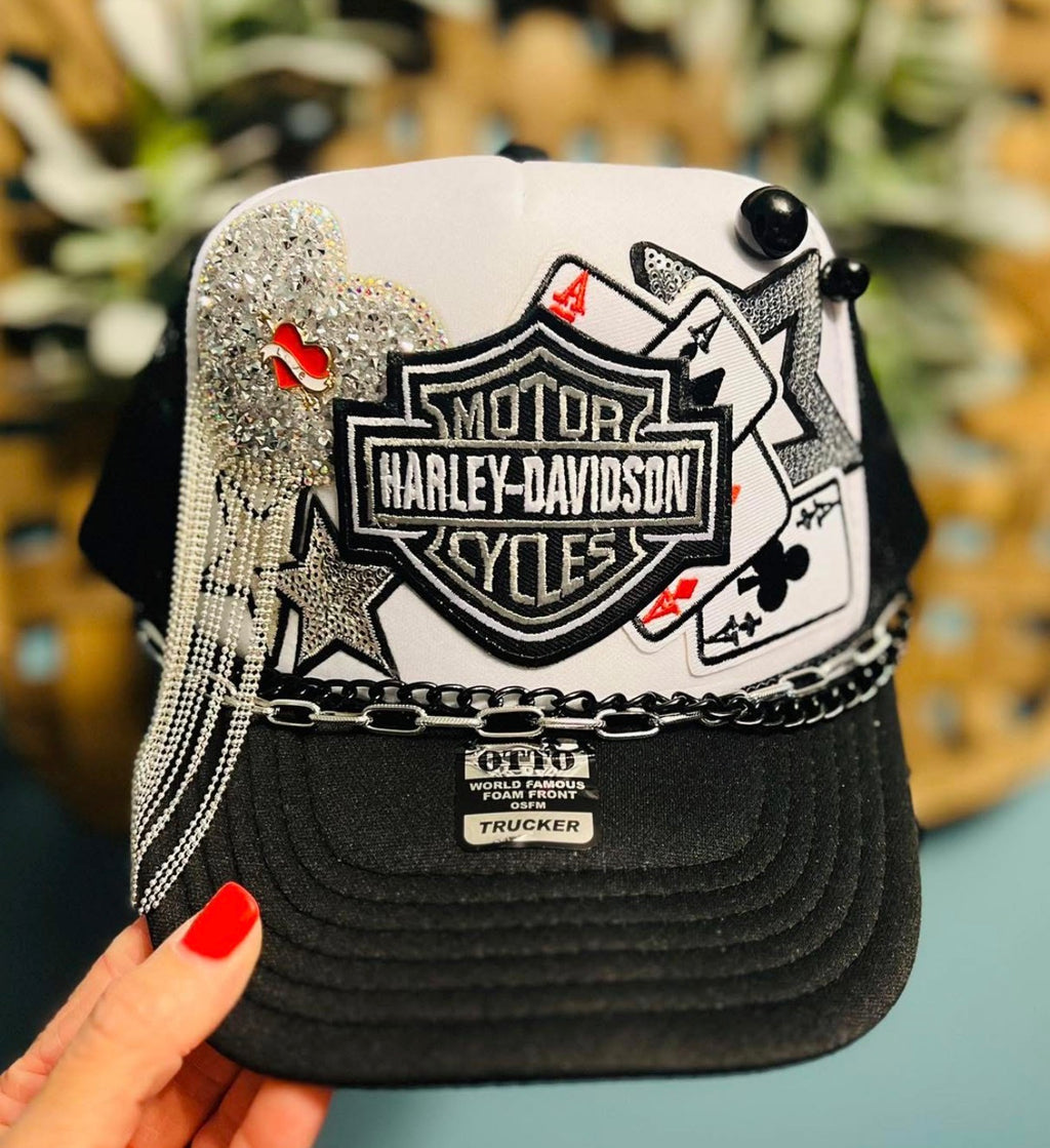 Black & White Playing Card Biker Trucker Hat