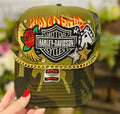 Camo Biker Trucker Hat with Gold Chain
