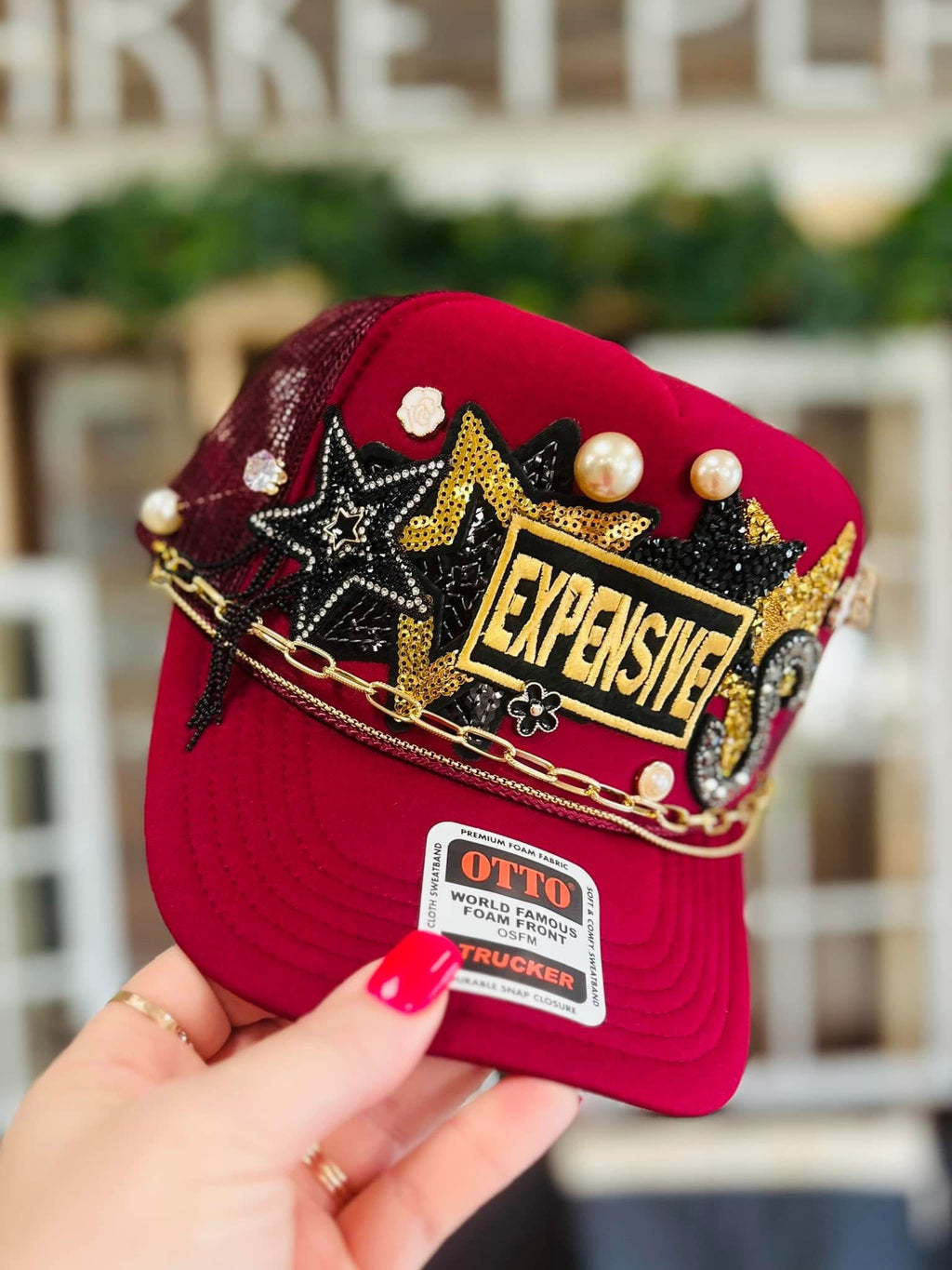 Burgundy “Expensive” Custom Initial Trucker Hat