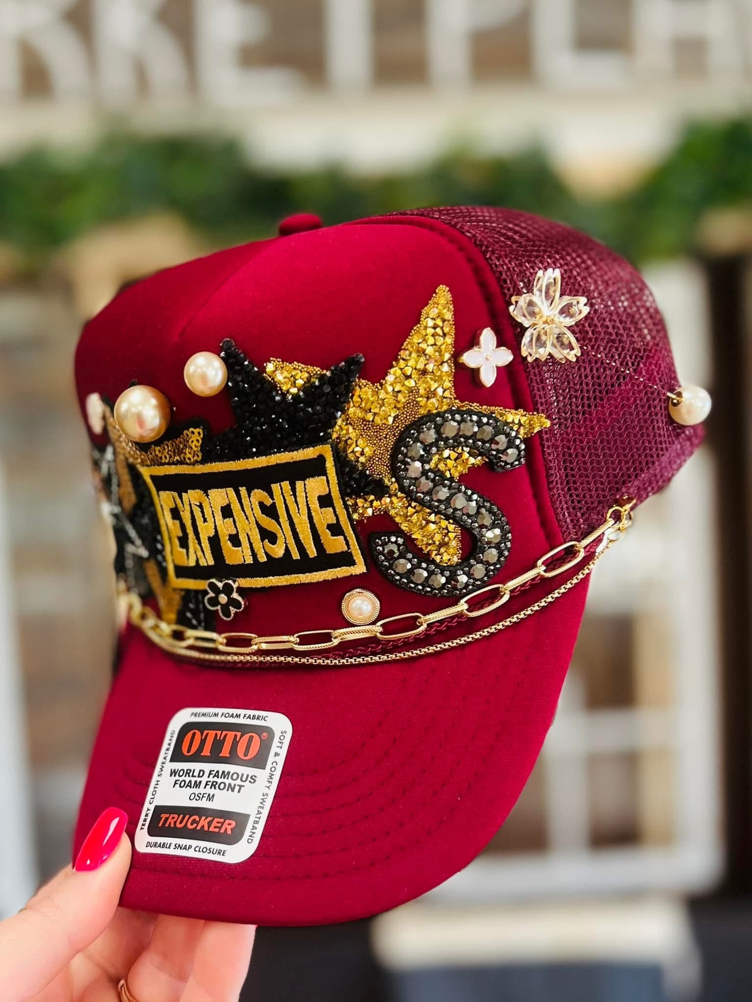 Burgundy “Expensive” Custom Initial Trucker Hat